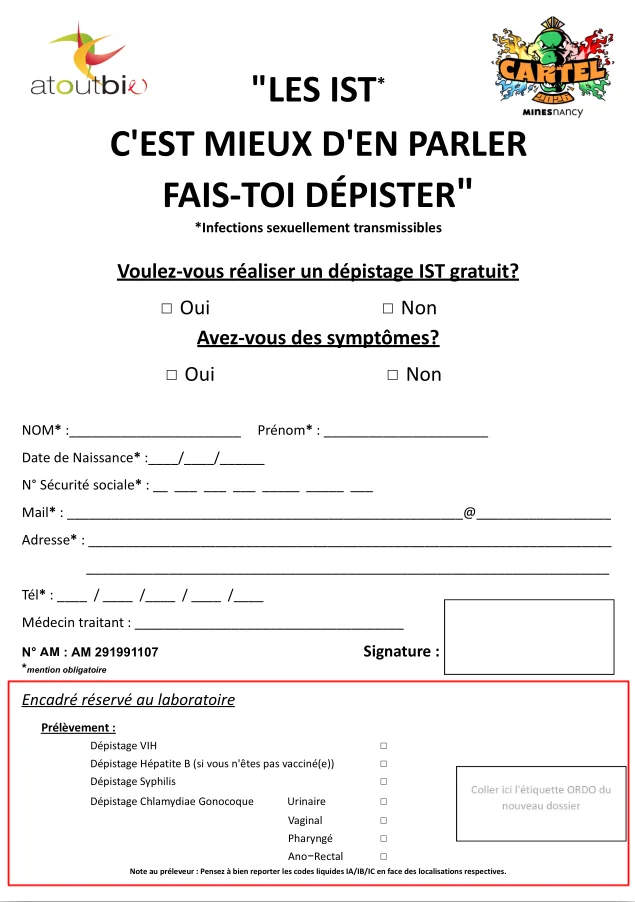 Dépistage IST : Formulaire